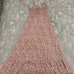 SHEIN Pink Floral Smocked Maxi Dress